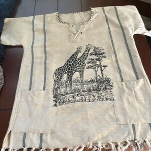 Men ‘s Giraffe Print Beige Shirt linen